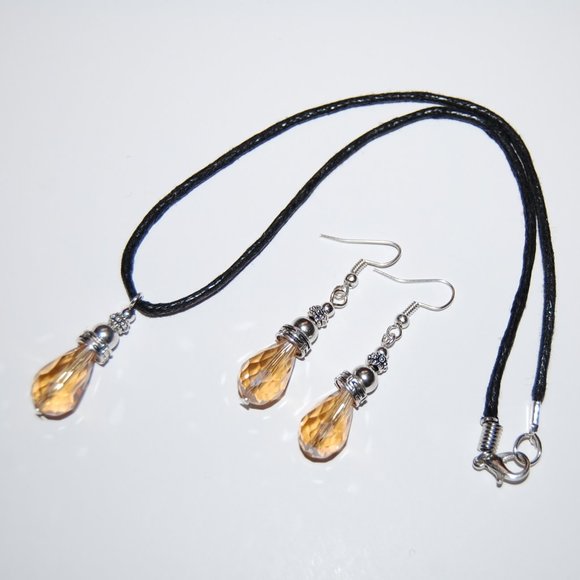 Yellow Crystal Glass Necklace and Earring Set,Yellow Necklace Earrings,Candy Col - Picture 2 of 2